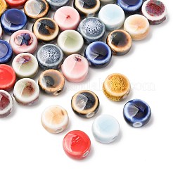 56 個 11 色の手作り磁器ビーズ  ファンシーアンティーク施釉磁器  フラットラウンド  ミックスカラー  10~11x10.5~12x6.5~7.5mm  穴：1.5~2.5mm  4個/カラー&nbsp;PORC-FS0001-32