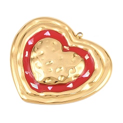 Valentine's Day 304 Stainless Steel Red Enamel & Natural Shell Pendants&nbsp;STAS-G398-04G