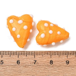 手作りのランプワークエナメルビーズ  手描きのビーズ  凹凸のある心  オレンジ  21x17~18x9~10mm  穴：1.8~2mm&nbsp;LAMP-Z025-01E