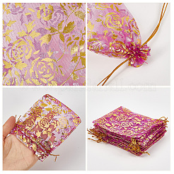ローズプリントオーガンジーバッグ100個  結婚式の好意バッグ  ギフトバッグ  長方形  蘭  12x10cm&nbsp;OP-SP0001-06A