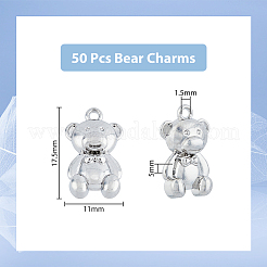 ラックメッキ合金ペンダント  カドミウムフリー＆鉛フリー  クマのチャーム  プラチナ  17.5x11x5mm  穴：1.5mm  50個/箱&nbsp;FIND-DC0003-20