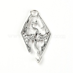 合金ペンダント  ドラゴンチャーム  アンティークシルバー  47.5x23x2mm  穴：4mm&nbsp;PALLOY-WH0085-50