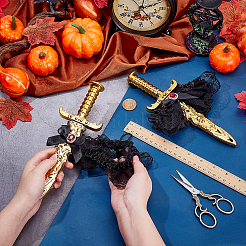ハロウィンの仮装パーティーやコスプレ小道具に使えるプラスチック製の剣のおもちゃ  ポリエステル蝶結び付き  ブラック  246x81x30.5mm&nbsp;AJEW-WH0348-981A