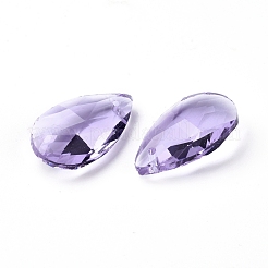 カット加工ガラスペンダント  ティアドロップ  紫色のメディア  22x13x8.5mm  穴：1mm&nbsp;X-GLAA-F069-L-A25