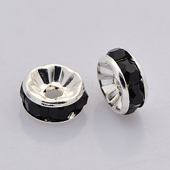 真鍮製ラインストーンスペーサービーズ  グレードA  ストレートフランジ  シルバーメタルカラー  ロンデル  ジェット  10x4mm  穴：2mm&nbsp;RB-A014-Z10mm-02S