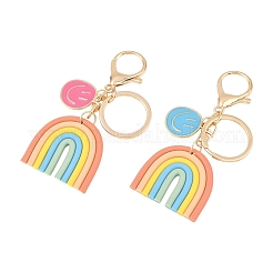 Smiling FaceAlloy Enamel & Rainbow Handmade Polymer Clay Keychain&nbsp;KEYC-YW00230-01