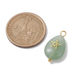 9 個 9 スタイルナチュラルグリーンアベンチュリン & ローズクォーツ & アメジストペンダント  金メッキの金属の月と太陽と星が付いたティアドロップチャーム  23~23.5x13x6.5~7mm  穴：2.4~2.8mm  1個/スタイル&nbsp;PALLOY-JF02576