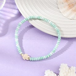 海で染めた合成ターコイズ色のウミガメと、グラデーション効果のある染めガラスのロンデルビーズを使ったストレッチブレスレット  ターコイズ  内径：2.17インチ（5.5cm）&nbsp;BJEW-JB14307-02