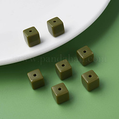 不透明なアクリルビーズ  キューブ  ダークオリーブグリーン  10.5x9.5x9.5mm  穴：2mm  約490個/500g&nbsp;MACR-S373-148-A11