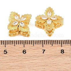 真鍮マイクロペーブクリアキュービックジルコニアビーズ  花  18KGP本金メッキ  15.5x15.5x9mm  穴：1.6mm&nbsp;CU-CBA7392-05G