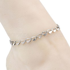 バレンタインデー向け、304ステンレススチール製ハート型リンクチェーンアンクレット（女性用、2色展開、2個）  ゴールデン·ステンレス鋼色  9-1/8インチ（232mm）  1pc /カラー&nbsp;AJEW-AN00801