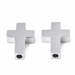変色しにくい304ステンレススチールビーズ  クロス  ステンレス鋼色  14x10x3mm  穴：2mm&nbsp;STAS-S079-186P