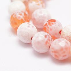 ファセット天然ファイヤーアゲートクラックルビーズ連売り  ラウンド  染め＆加熱  オレンジ  8mm  穴：1mm  約47個/連  14インチ（35.6cm）&nbsp;G-F447-8mm-B03