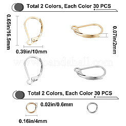 イヤリング探しキット  304ステンレススチールフレンチフックピアス金具60個付き  60 個ラックメッキ真鍮丸カン  ミックスカラー  120個/箱&nbsp;DIY-CN0002-56