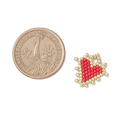 手作りのミユキガラスシードビーズハートペンダント  レッド  18x19.5x2mm  穴：3x4mm&nbsp;PALLOY-MZ01067-01