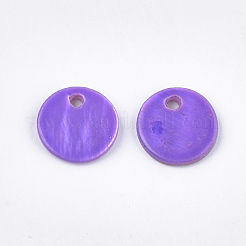 淡水シェルペンダント  染め  フラットラウンド  青紫色  10x1.5~2mm  穴：1.5mm&nbsp;X-SHEL-T012-61A-07