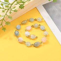 手作りの天然モルガナイトビーズチェーン  ゴールデントーンアイアンピン  ナゲット  5~10x5~8x3.5~7mm  約39.37インチ（1m）/連&nbsp;AJEW-JB00794-02