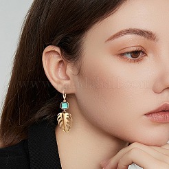 201 Stainless Steel Monstera Leaf Dangle Leverback Earrings with Green Glass&nbsp;EJEW-TA00191