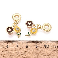 Brass Micro Pave Clear Cubic Zirconia and Enamel European Dangle Charms&nbsp;KK-T079-68G