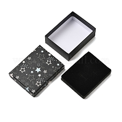 星柄の段ボール製ジュエリーギフトボックス  内部のスポンジ  リング用  ピアスとペンダント  長方形  ブラック  9.3x7.2x3.2cm&nbsp;CON-K016-01D