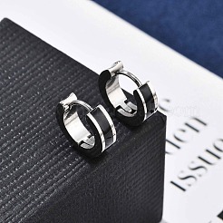 304ステンレススチールエナメルフープピアス  リング  ブラック  13.5x4mm&nbsp;EJEW-P300-03P-05