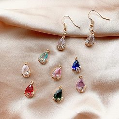 クリアガラスペンダント  DIYのジュエリーには  真鍮パーツ  多面カット  ティアドロップ  花と  ライトゴールド  ミックスカラー  16x9x6mm  穴：1.2mm  5色  4個/カラー  20個/箱&nbsp;GLAA-GA0001-02