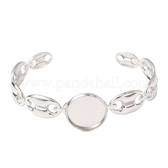 304 Stainless Steel Coffee Bean Chain Cuff Bracelet Blanks with Flat Round Bezel Settings&nbsp;SA-CBA4160-02A-P