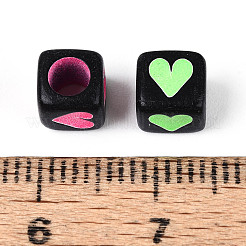 蛍光色のプラスチックキューブビーズ  ハート  ミックスカラー  5.5~6x5.5~6x5.5~6mm  穴：3.5mm  約3125個/500g&nbsp;KY-T041-24M