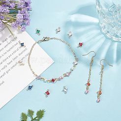 透明ガラスリンクコネクター  真鍮パーツ  多面カット  菱形  ライトゴールド  ミックスカラー  11x7x4mm  穴：1mm  辺の長さ：5mm  8色  4個/カラー  32個/箱&nbsp;GLAA-CA0001-08