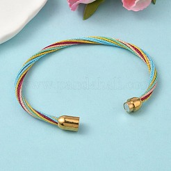 304ステンレススチールとポリエステルメタリックコードの女性用ブレスレット  魚糸インナーとマグネット留め具付き  イオンプレーティング（ip）  カラフル  7-1/4インチ（18.3cm）&nbsp;BJEW-Z145-01G-33