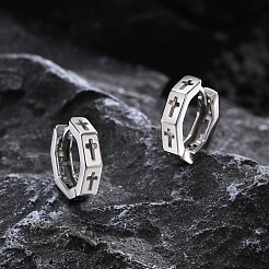 ステンレススチールクロスフープピアス  男性用ジュエリー  ステンレス鋼色  13.2x3.6mm&nbsp;PW-WGAD4E7-01