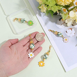 4Pcs Flower Glass Seed & Alloy & Enamel Pendant Decorations&nbsp;HJEW-DR00311