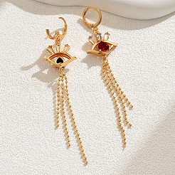 Fashionable Classic Brass Cubic Zirconia Eye Tassel Hoop Earrings&nbsp;MP5699