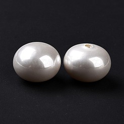 ABSプラスチックビーズ  イミテーションシェル＆パール  片穴  そろばん  ホワイト  15.5x12mm  穴：1.4mm&nbsp;LS-FIND-A013-10A