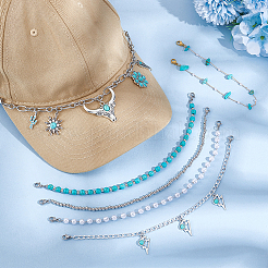 6Pcs 6 Styles Plastic Pearl & Synthetic Turquoise Beads Baseball Cap Chain Sets&nbsp;AJEW-UN00034