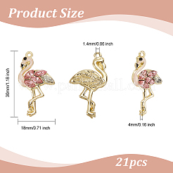 合金エナメルチャーム  ラインストーン付き  ライトゴールド  フラミンゴ  スミレ  30x16x4mm  穴：1.4mm  21個/箱&nbsp;ENAM-OC0001-11