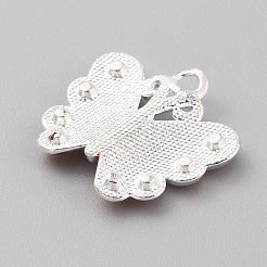 合金エナメルチャーム  ラインストーン付き  蝶のチャーム  レッド  21x22x3.7mm  穴：2.5mm&nbsp;FIND-WH0417-27D