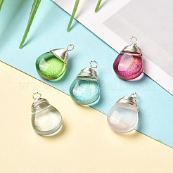 ガラスチャーム  銅のアクセサリーワイヤーを使って  ティアドロップ  ミックスカラー  16x10x5mm  穴：1.2~1.8mm&nbsp;X-PALLOY-JF00856