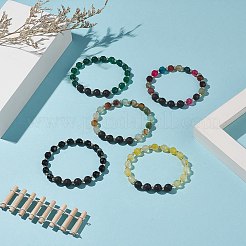 天然溶岩石と染め瑪瑙ビーズストレッチブレスレットセット  女性のための電気メッキ非磁性合成ヘマタイトジュエリー  ミックスカラー  内径：2-7/8インチ（7.2cm）  5個/セット&nbsp;BJEW-JB09181