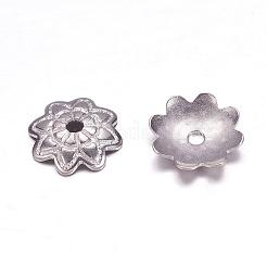 変色しにくい304ステンレススチールビーズキャップ  マルチ花弁  ステンレス鋼色  7.5x1.5mm  穴：0.7mm&nbsp;STAS-F117-36P