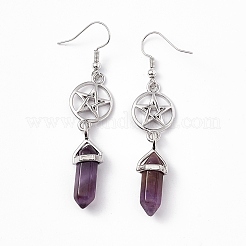 Gemstone Bullet with Pentagram Dangle Earrings&nbsp;EJEW-I276-06P