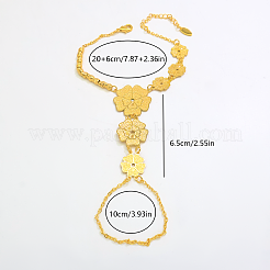 Vintage Brass Carved Hollow 5-Petal Flower Hand Chain Ring Bracelets for Women&nbsp;FB4811-1