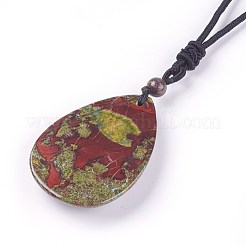Adjustable Natural Indian Blood Stone Pendant Necklaces&nbsp;NJEW-A125-D02