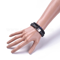 ユニセックスストレッチブレスレット＆レザーコードブレスレットセット  積み重ね可能なブレスレット  天然ラピスラズリ(染色)＆瑪瑙ビーズ  304ステンレススチール製マグネット留め具と厚紙箱  2-1/8インチ（5.5cm）  8-1/4インチ（21cm）  2個/セット&nbsp;BJEW-JB04895-01
