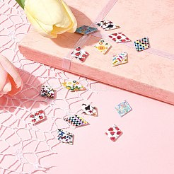 天然淡水貝ペンダント16個8色  プリントされた菱形のチャーム  ミックスカラー  21x14x2mm  穴：1.2mm  2個/カラー&nbsp;BSHE-FS0001-07