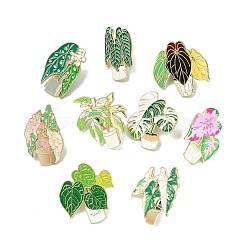 植物テーマのエナメルピン9個、9スタイル  バックパック用合金ラペルピンバック  ゴールドカラー  ミックスカラー  30~36x16~30mm  1個/スタイル&nbsp;JEWB-CJ0003-57