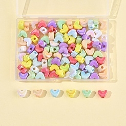98個 7色UVメッキ不透明アクリルビーズ  虹色の  ハート  ミックスカラー  9x11.5x7mm  穴：1.4mm  14個/カラー&nbsp;MACR-FS0002-16