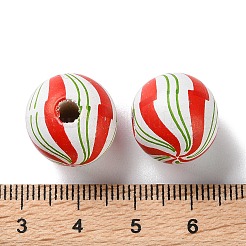 プリントウッドヨーロピアンビーズ  螺旋状に敷かれた円形  レッド  16x15mm  穴：4mm&nbsp;WOOD-Z002-10B