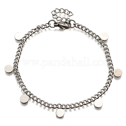 304 Stainless Steel Flat Round Charm Bracelets&nbsp;BJEW-R021-04P