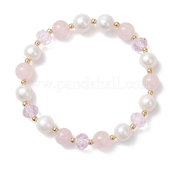 Natural Rose Quartz & Cultured Freshwater Pearl Beads Stretch Bracelets&nbsp;BJEW-JB12856-02